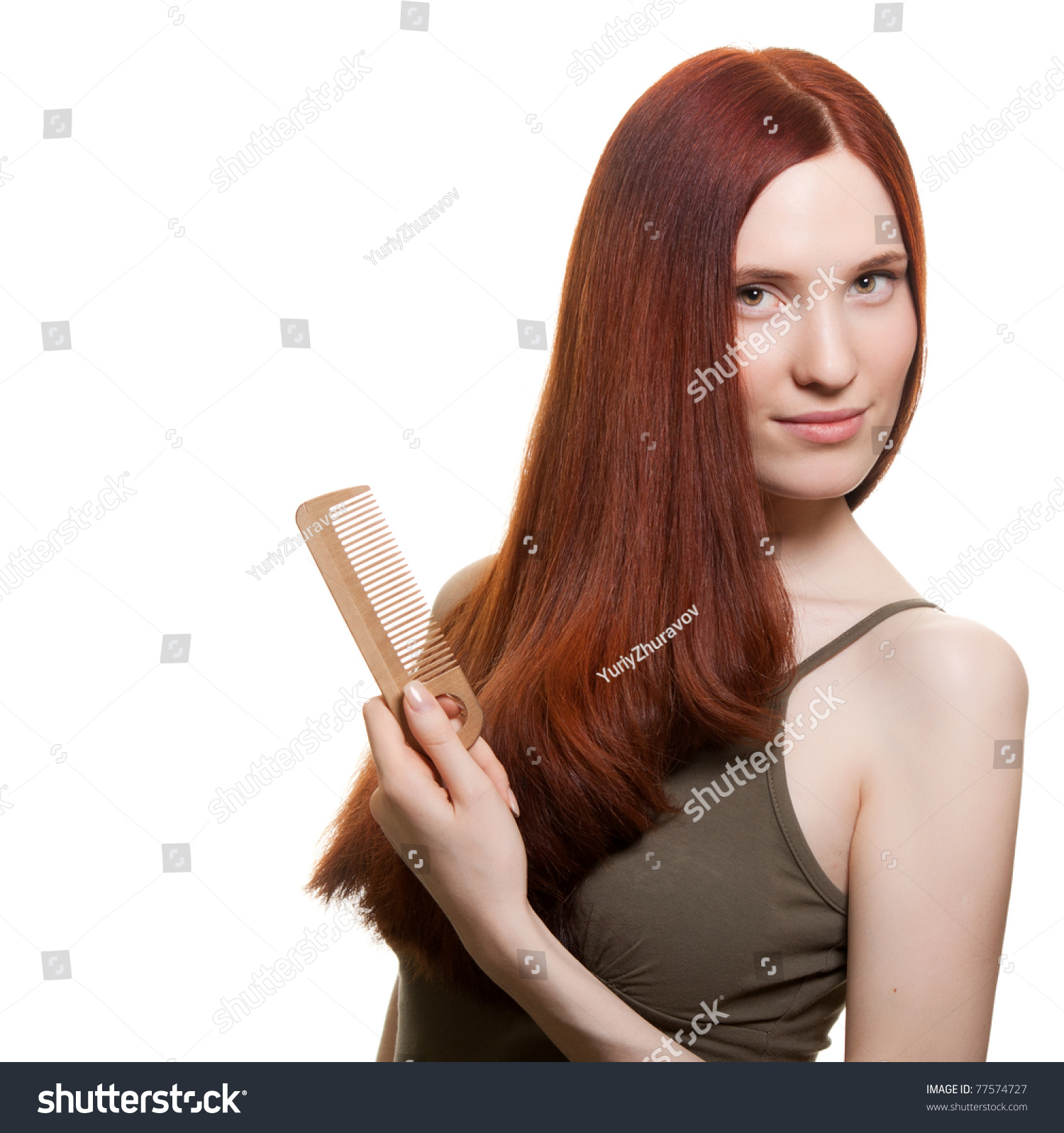 Portrait Of A Beautiful Young Woman Comb Wonderful Hair Stock Photo ...