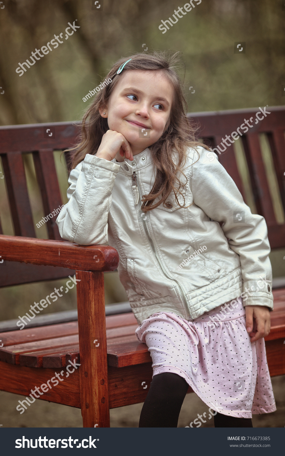 Portrait Charming Little Girl On Bench Stock Photo 716673385 | Shutterstock