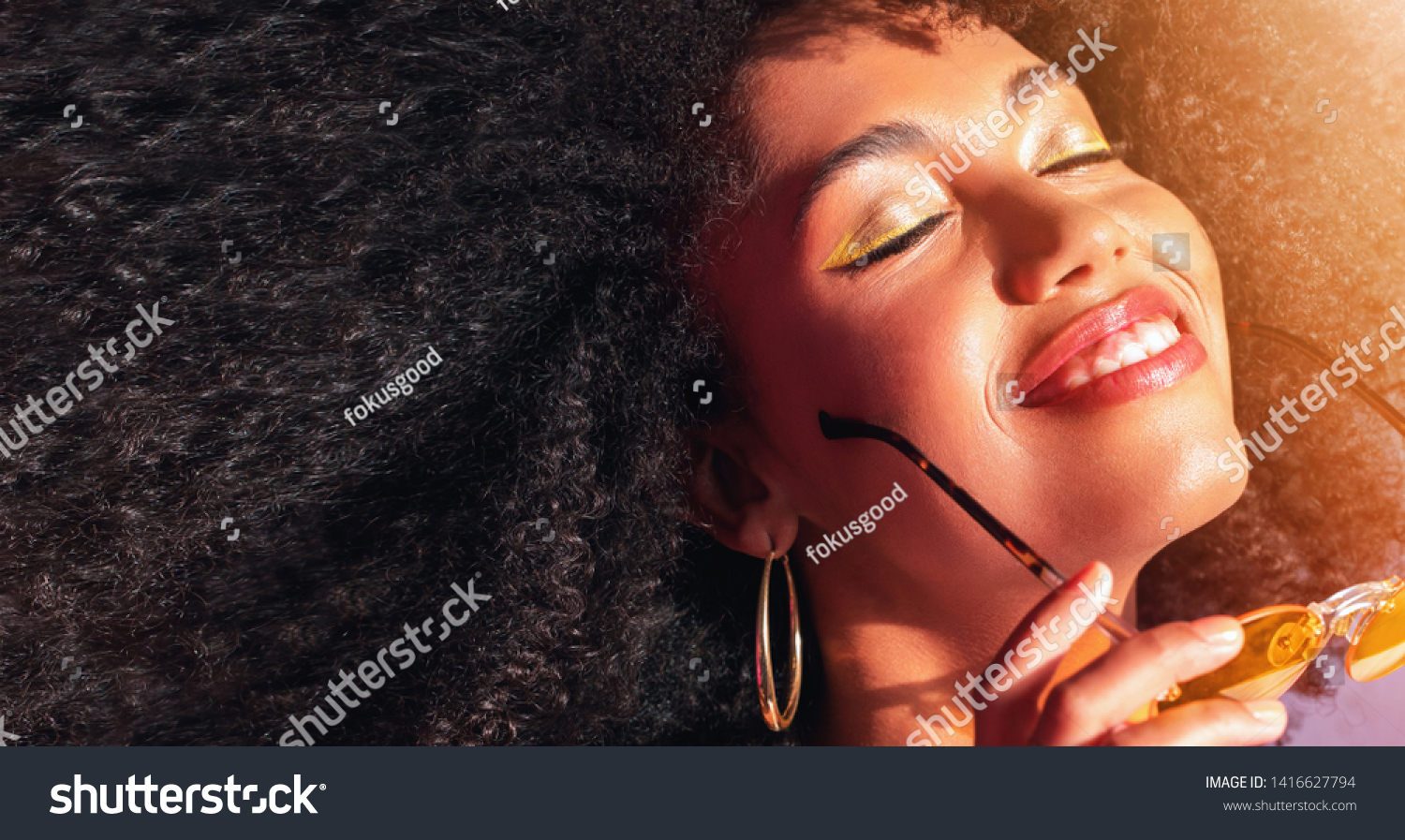 Portrait Darkskinned Model Curly Black Hair Stock Photo Edit Now