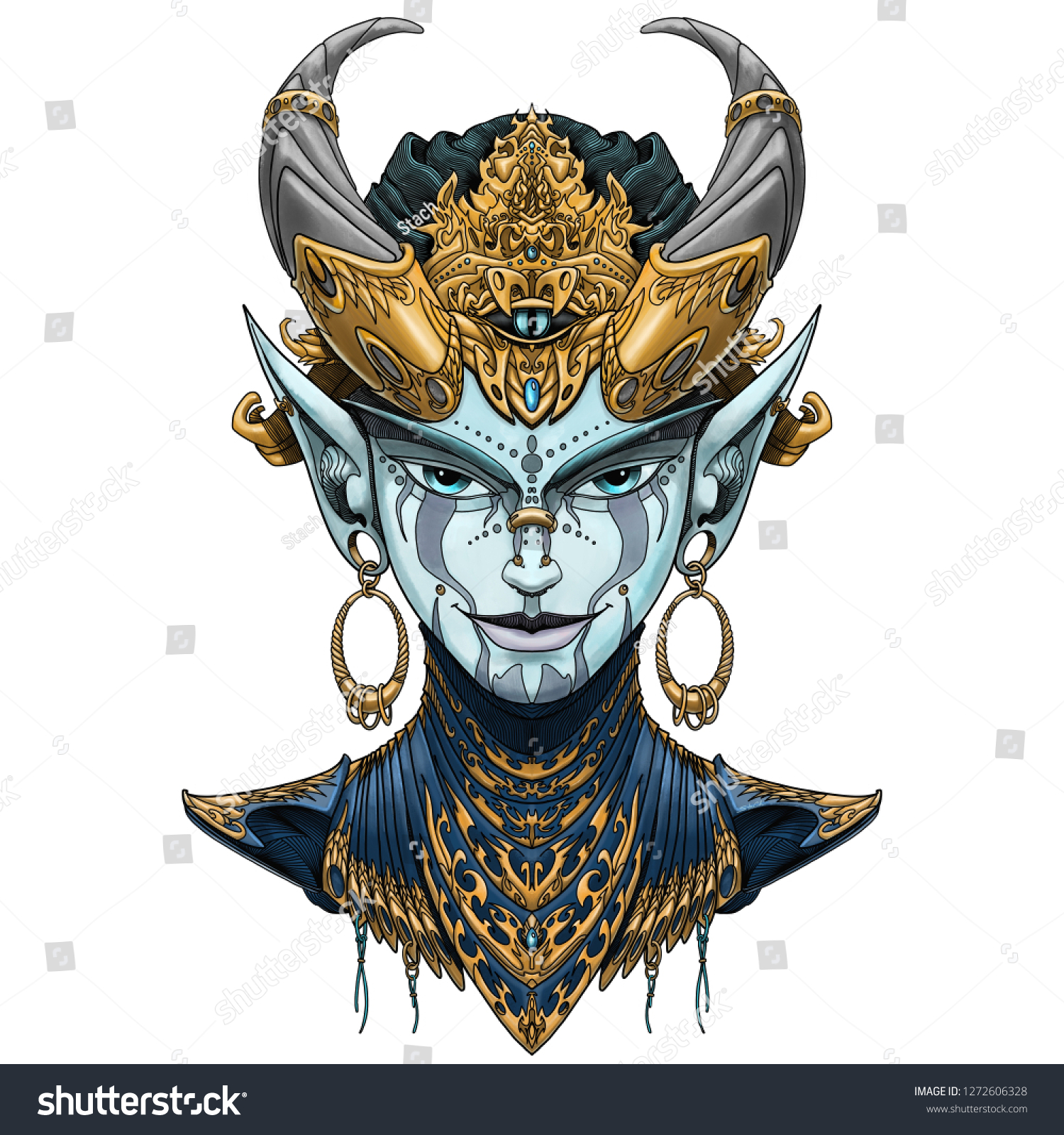 Portrait Demon Girl Colored Stock Illustration 1272606328