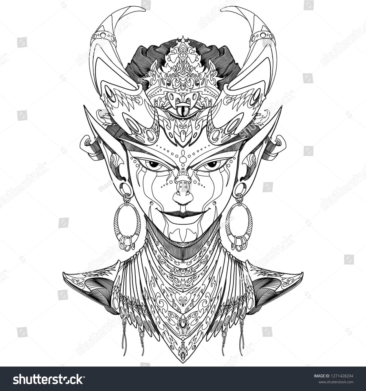 Portrait Demon Girl Coloring Book Stock Illustration 1271428204 ...