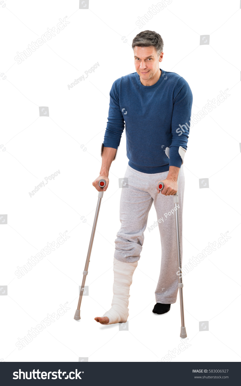 Portrait Disabled Man Using Crutches Walking Stock Photo 583006927 ...