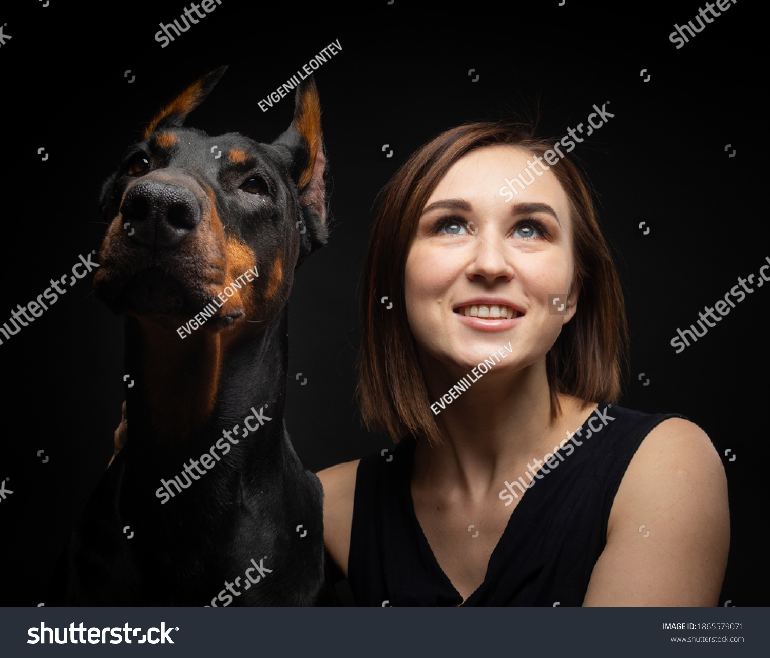 Portrait Doberman Dog Girl Owner Isolated Stock Photo 1865579071 ...