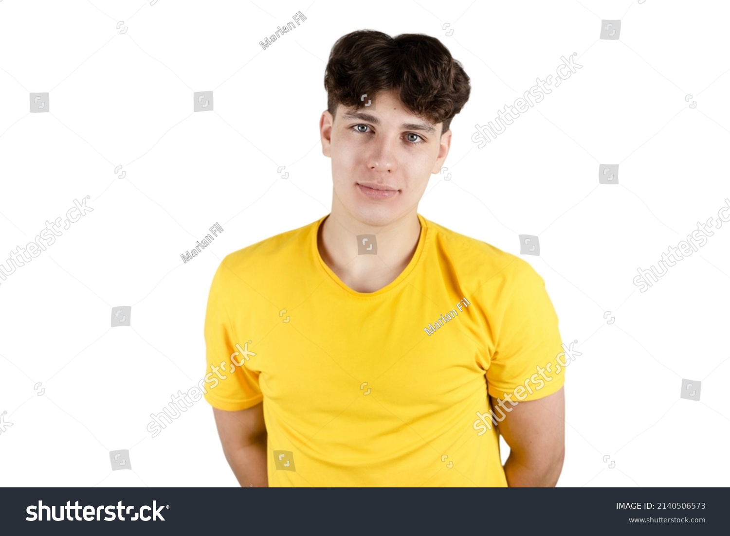 Portrait Handsome Cute Teen Boy Yellow Stock Photo 2140506573 ...