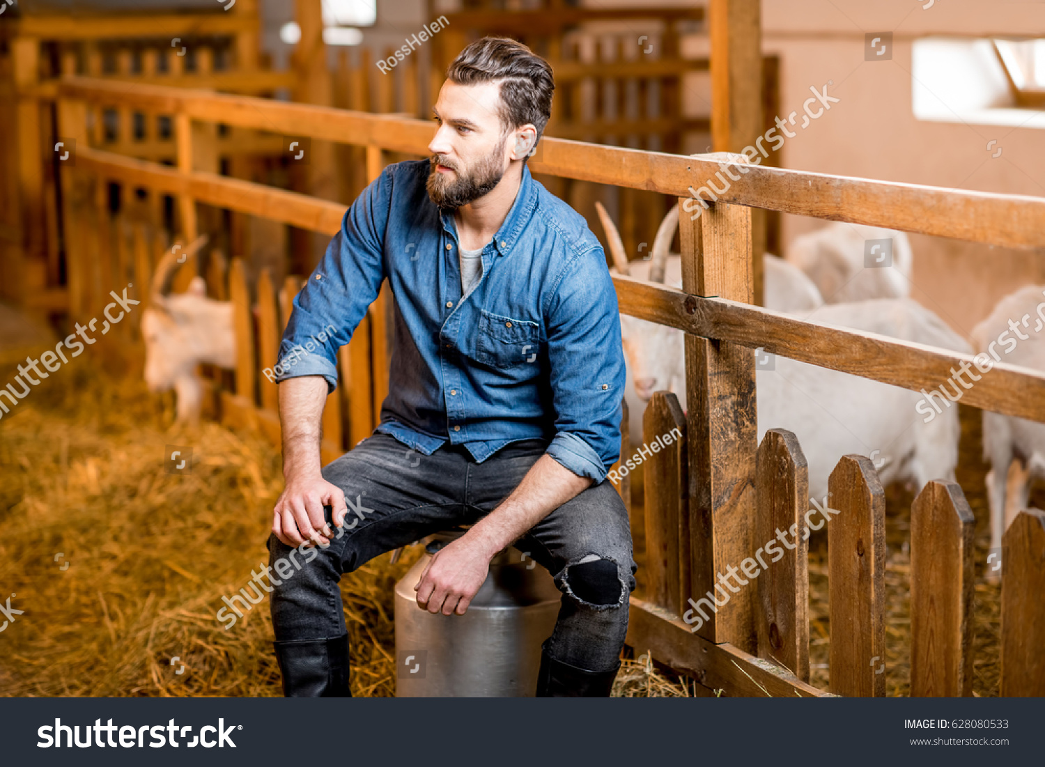 Portrait Handsome Farmer Sitting On Retro Stock Photo Edit Now