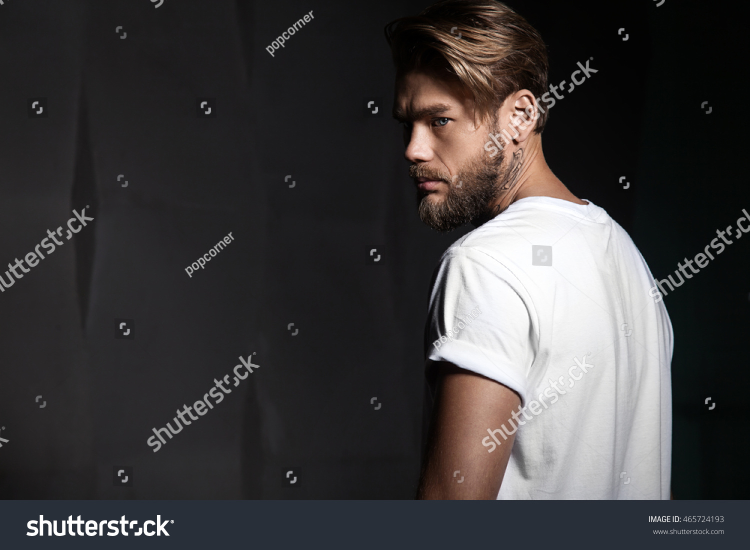 Portrait Handsome Man White Tshirt Back Stock Photo 