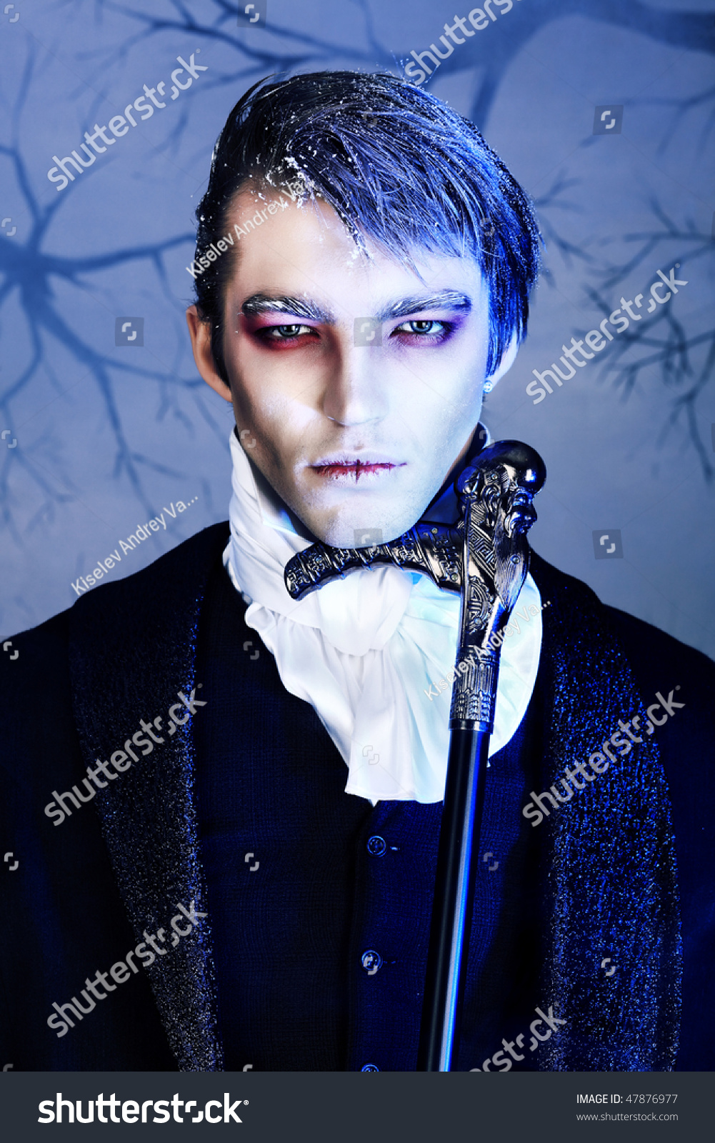 Portrait Of A Handsome Young Man With Vampire Style Make-Up. Shot In A ...