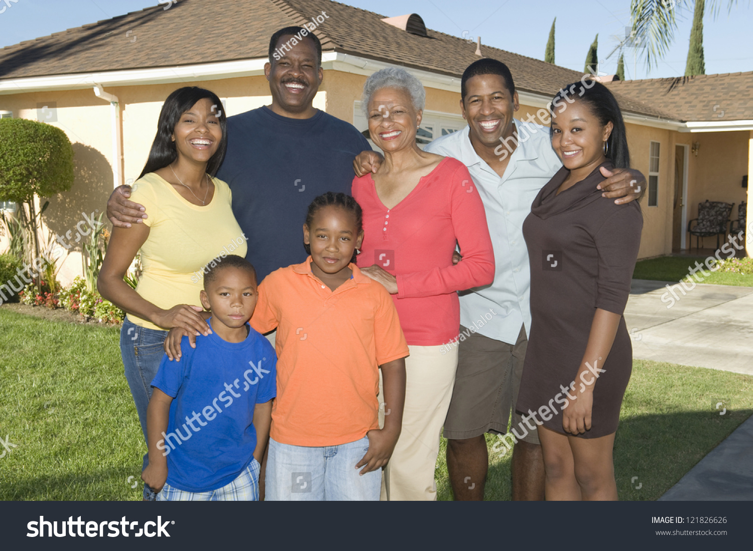 Portrait Happy African American Family Standing  Stock 