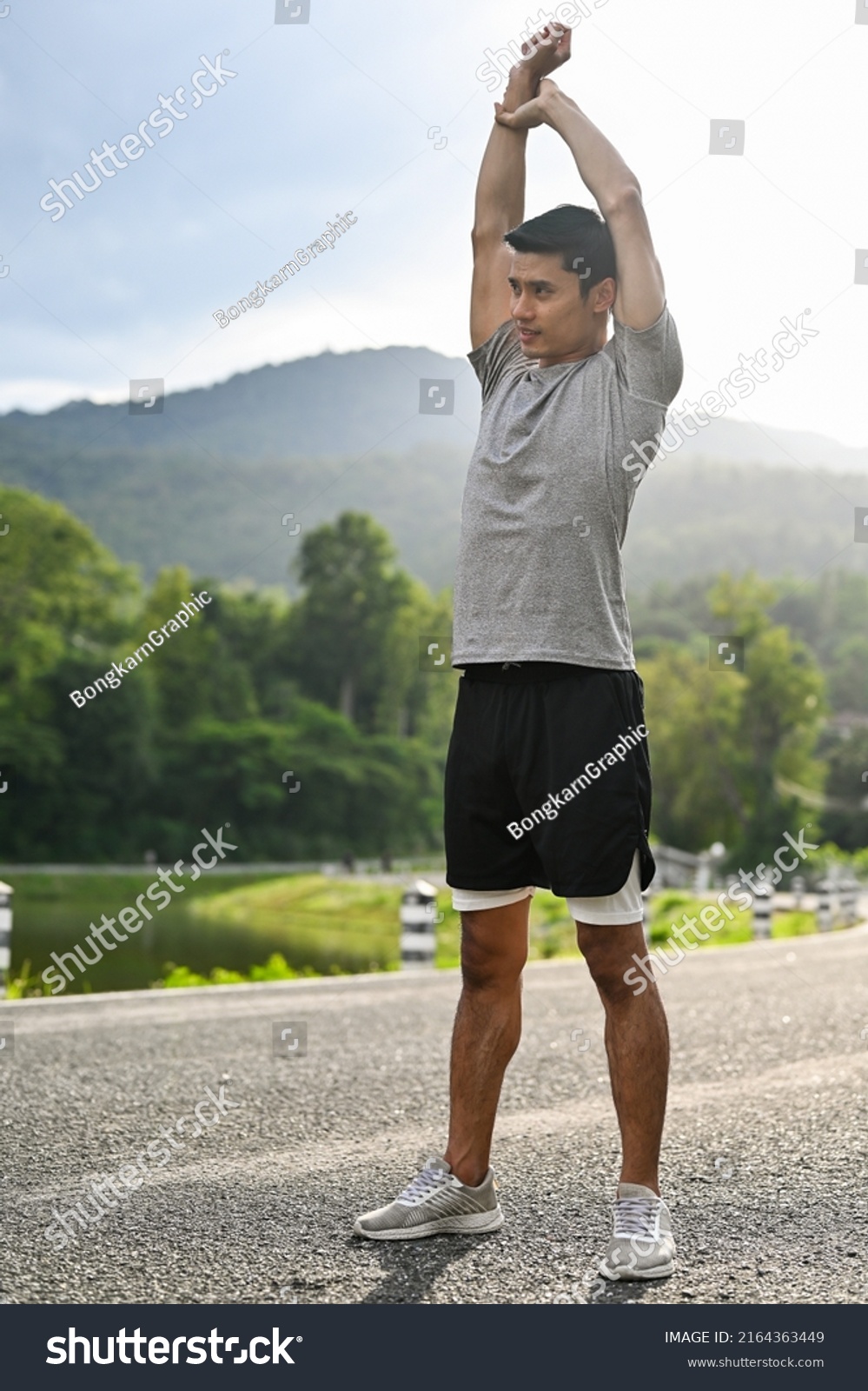 Portrait Healthy Asian Man Sportswear Stretching Stock Photo 2164363449 ...