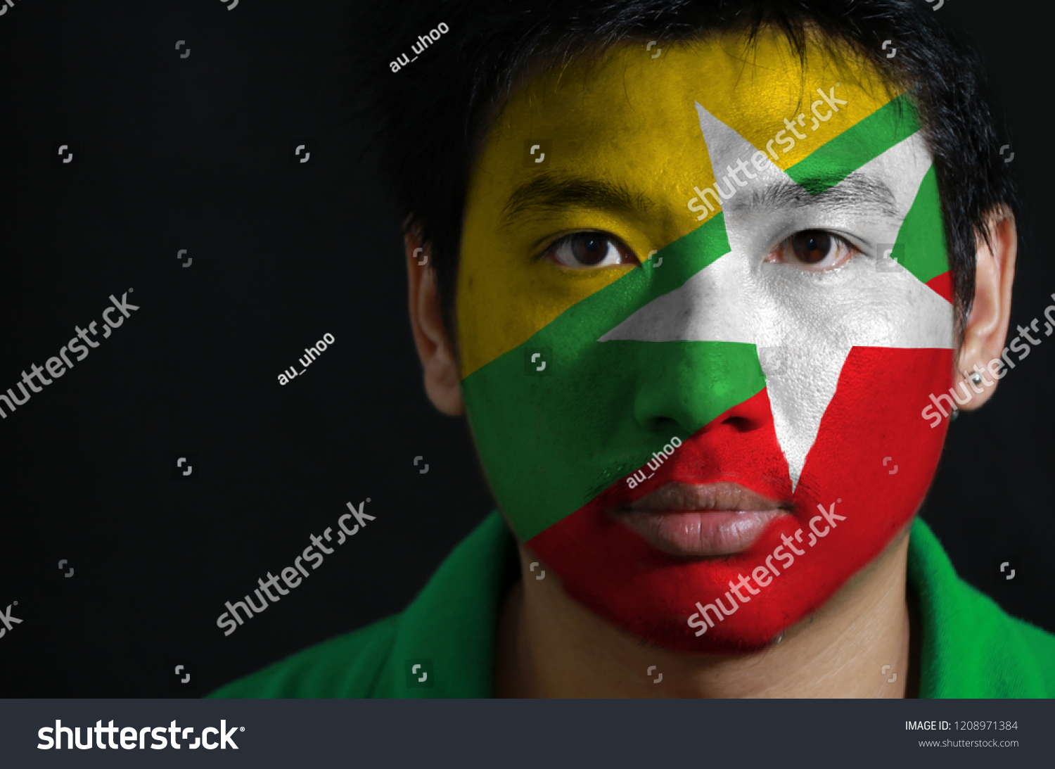 Portrait Man Flag Myanmar Painted On Stock Photo Edit Now