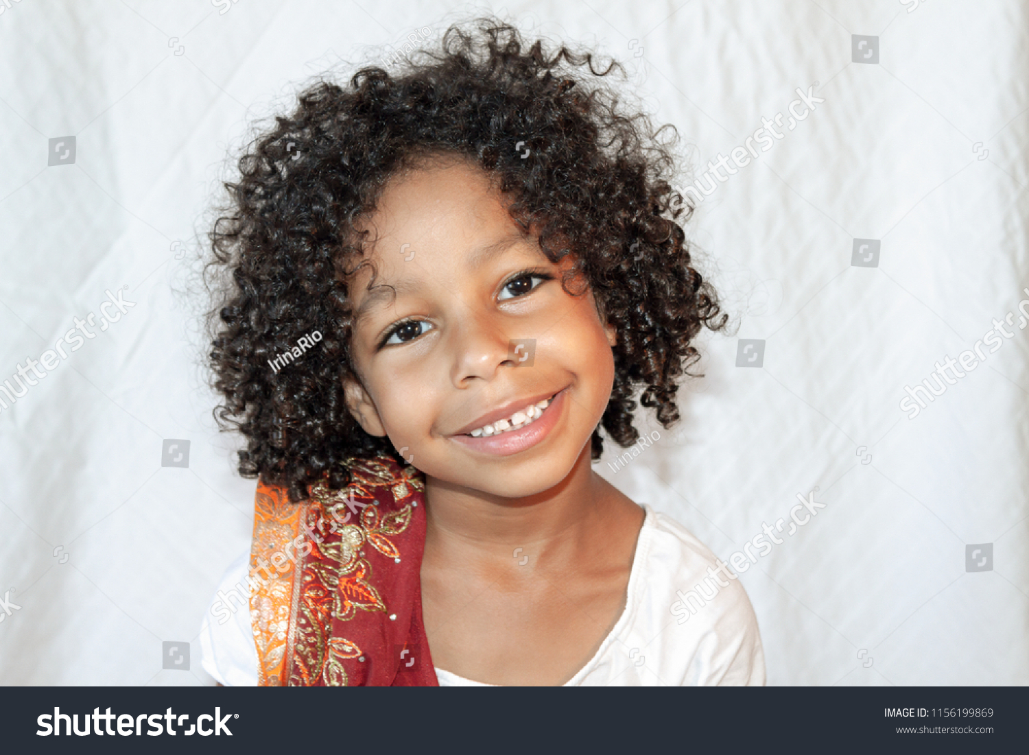 Portrait Mixed Little Girl Curly Hair Stock Image Download Now