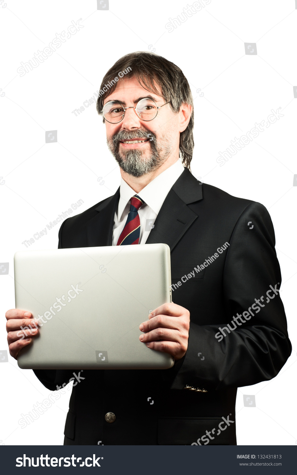 Portrait Senior Businessman Glasses Holding Notebook Foto De Stock