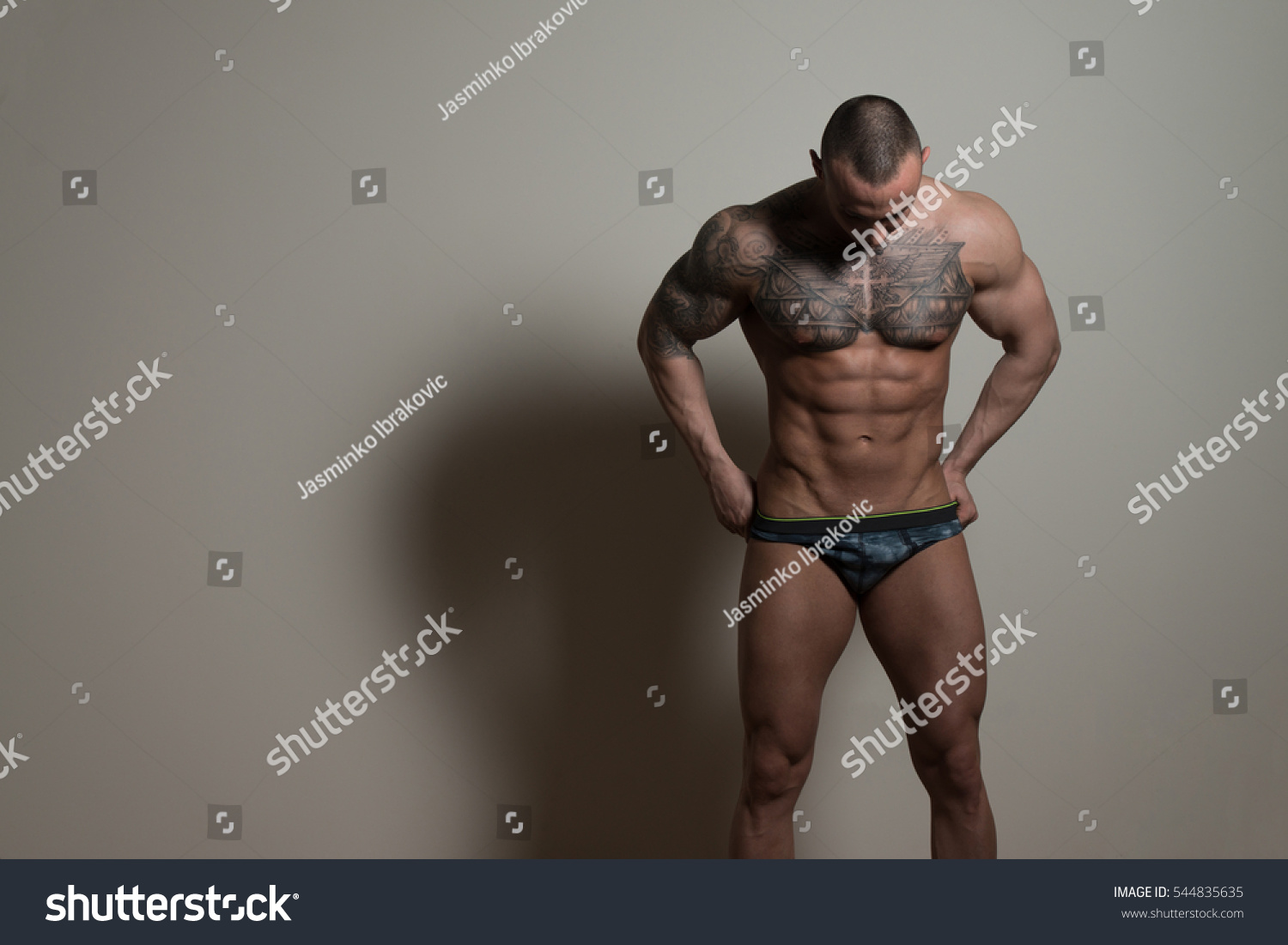 Portrait Sexy Naked Man Underpants Showing Stock Photo 544835635