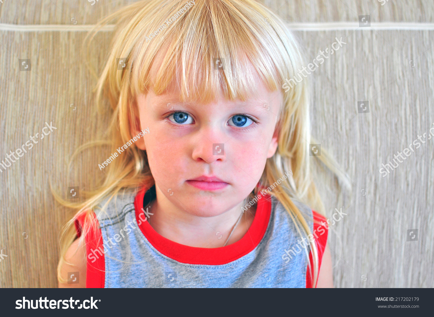 Portrait Small Boy Blonde Hair Blue Stock Photo 217202179
