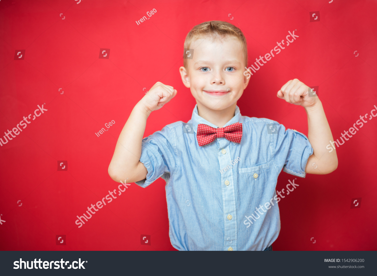 Portrait Strong Boy Showing Muscles His Stock Photo 1542906200 ...
