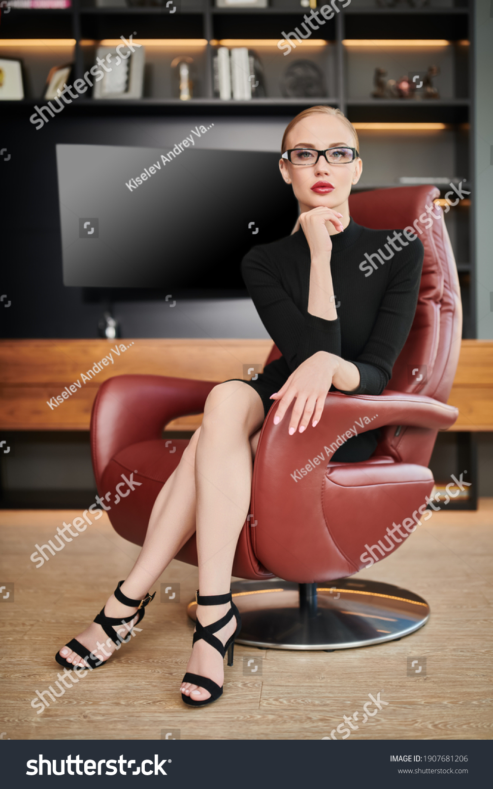 Portrait Stunning Fashionable Woman Sitting Luxurious Stock Photo ...