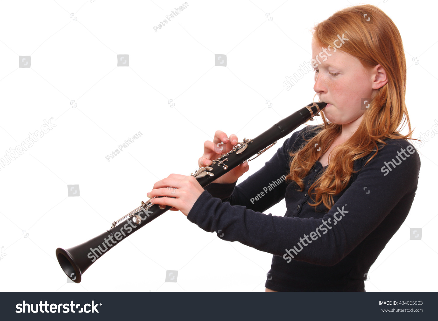 Portrait Teenage Girl Playing Clarinet On Stock Photo 434065903 