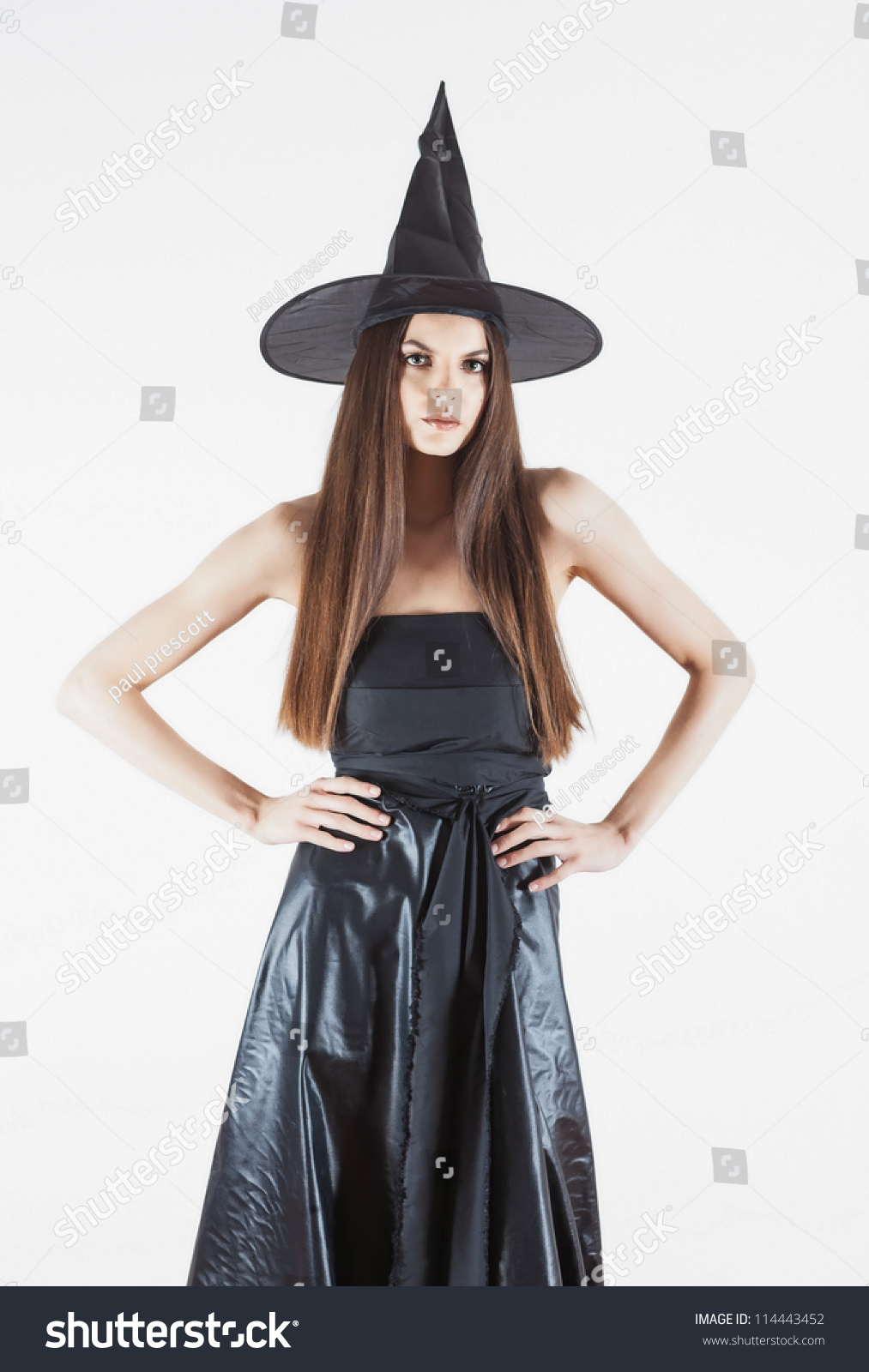 Portrait Of A Witch With Long Brown Hair Stock Photo 114443452 ...