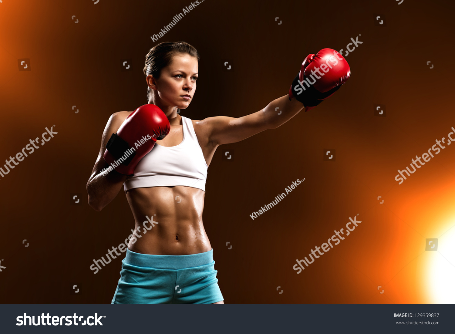 Portrait Woman Boxer Aggressive Ready Fight Stock Photo 129359837 ...