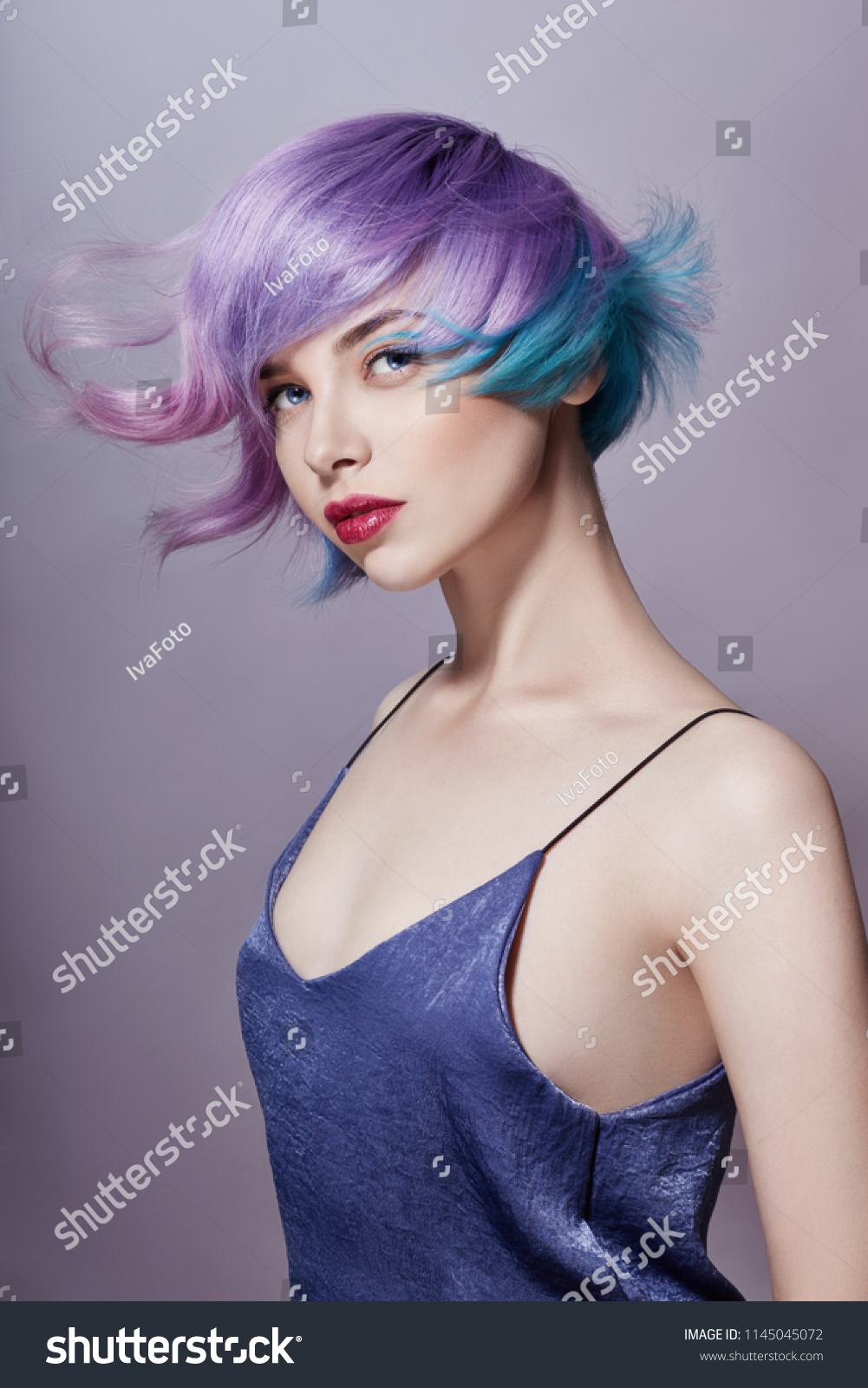 Portrait Woman Bright Colored Flying Hair Stock Photo Edit Now