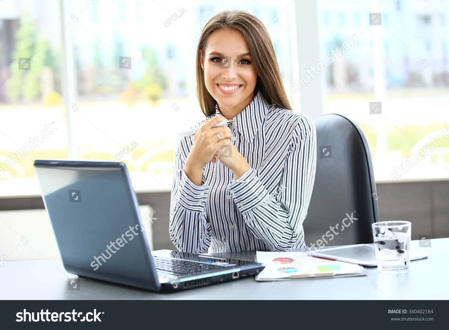 Portrait Young Business Woman Using Laptop Stock Photo 340402184 ...