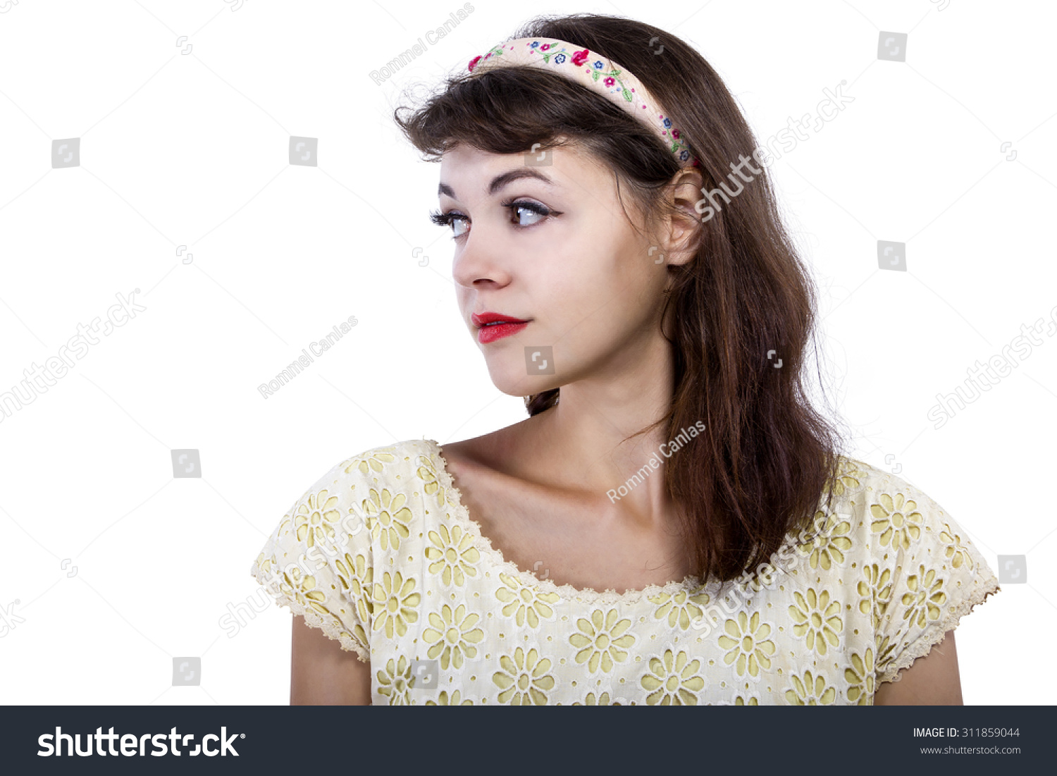 Portrait Young Female Old Fashioned Hairstyle Stock Photo Edit