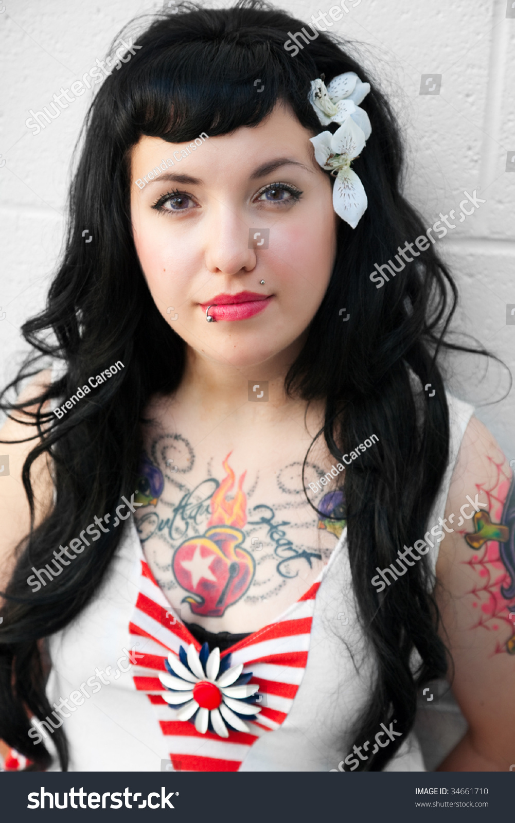 Portrait Of A Young Girl Dressed In Rockabilly Fashion. Stock Photo ...
