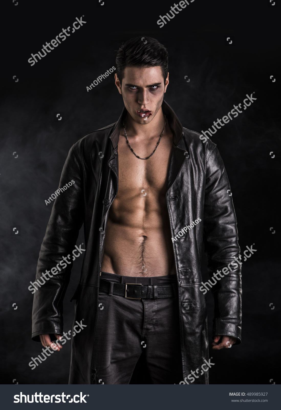 Portrait Young Vampire Man Open Black Stock Photo 489985927 | Shutterstock