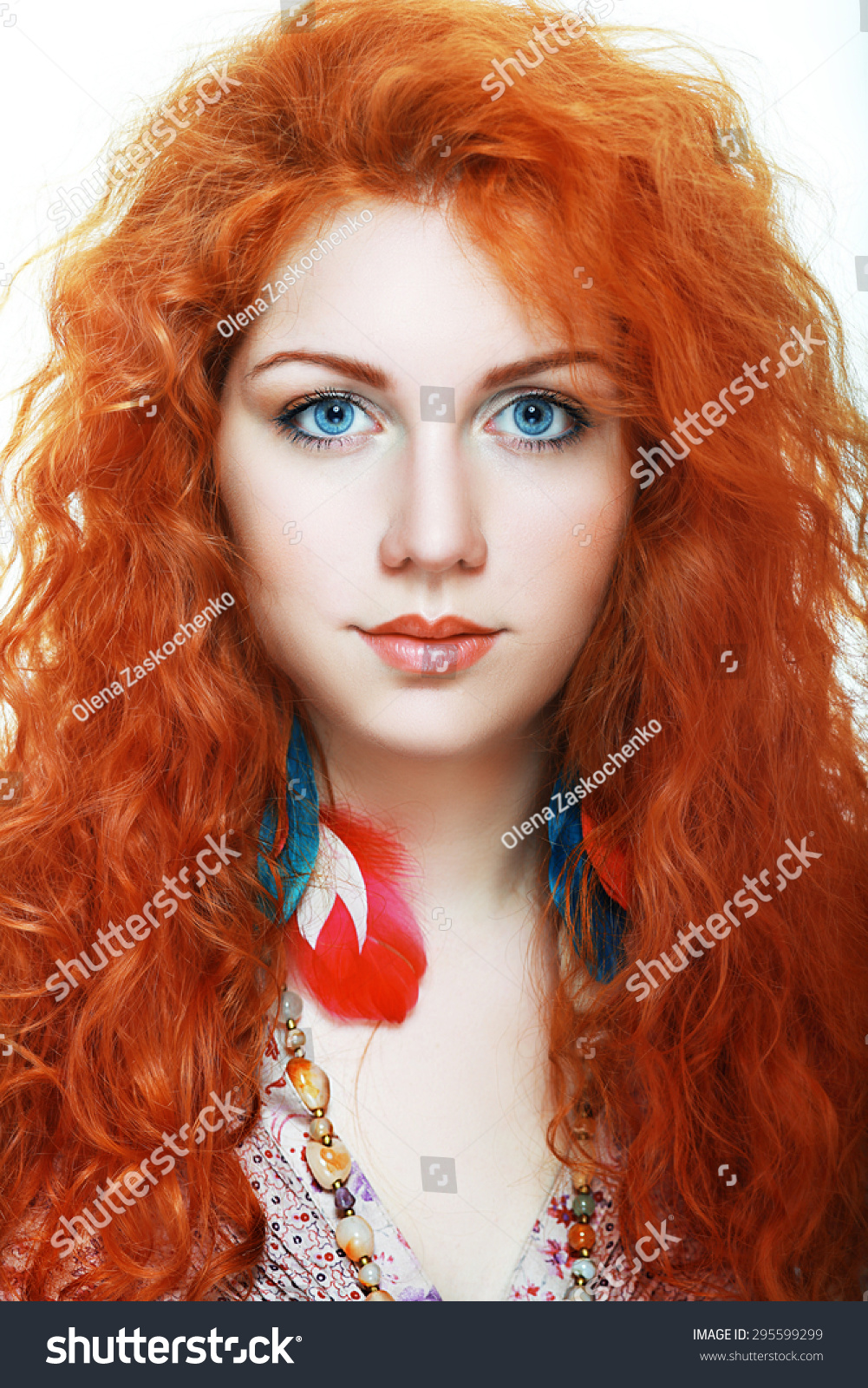 Portrait Young Woman Red Hair Blue Stock Photo 295599299 ...