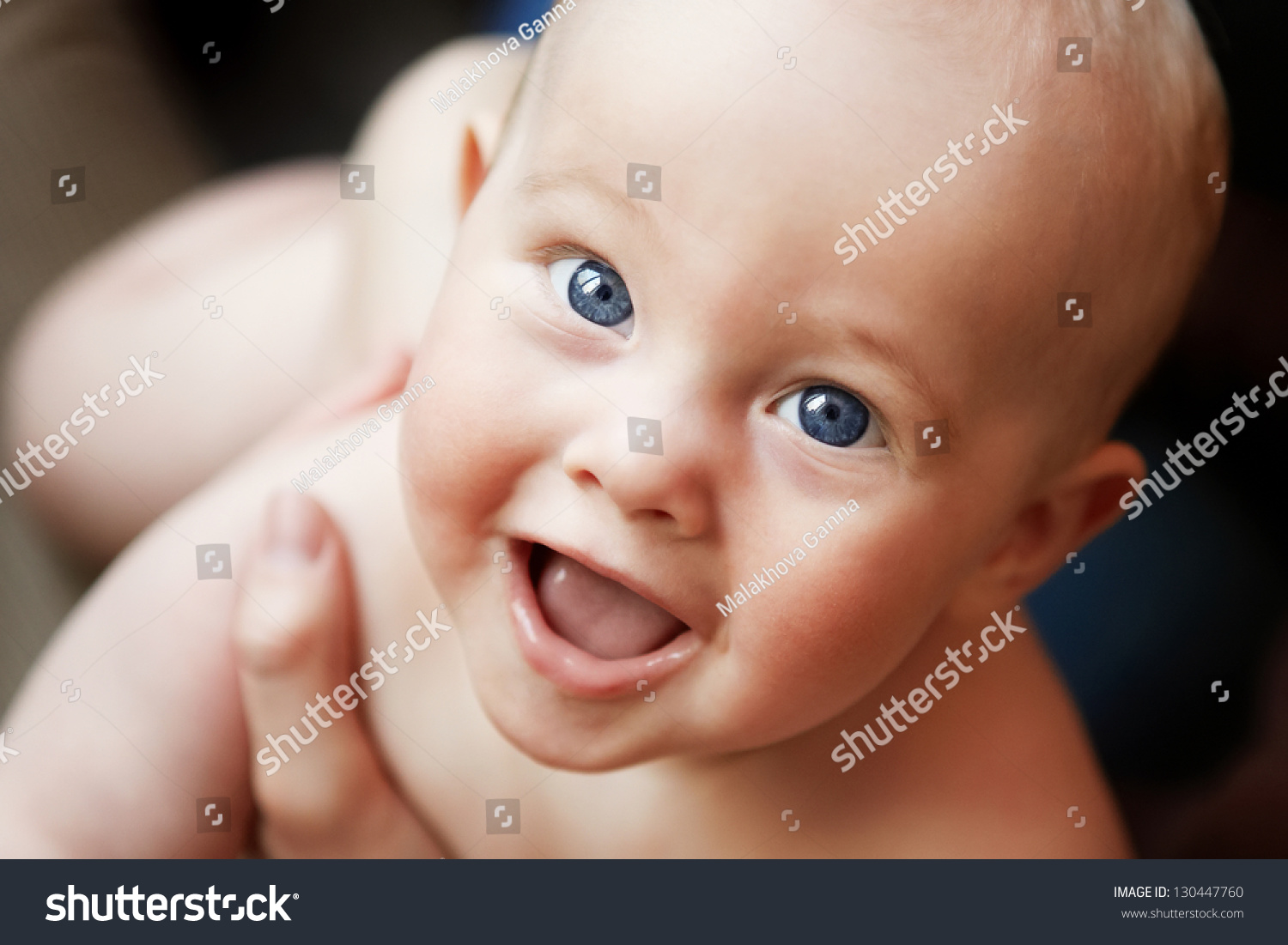 Portrait Of Adorable Smiling Newborn Baby Stock Photo 130447760 ...