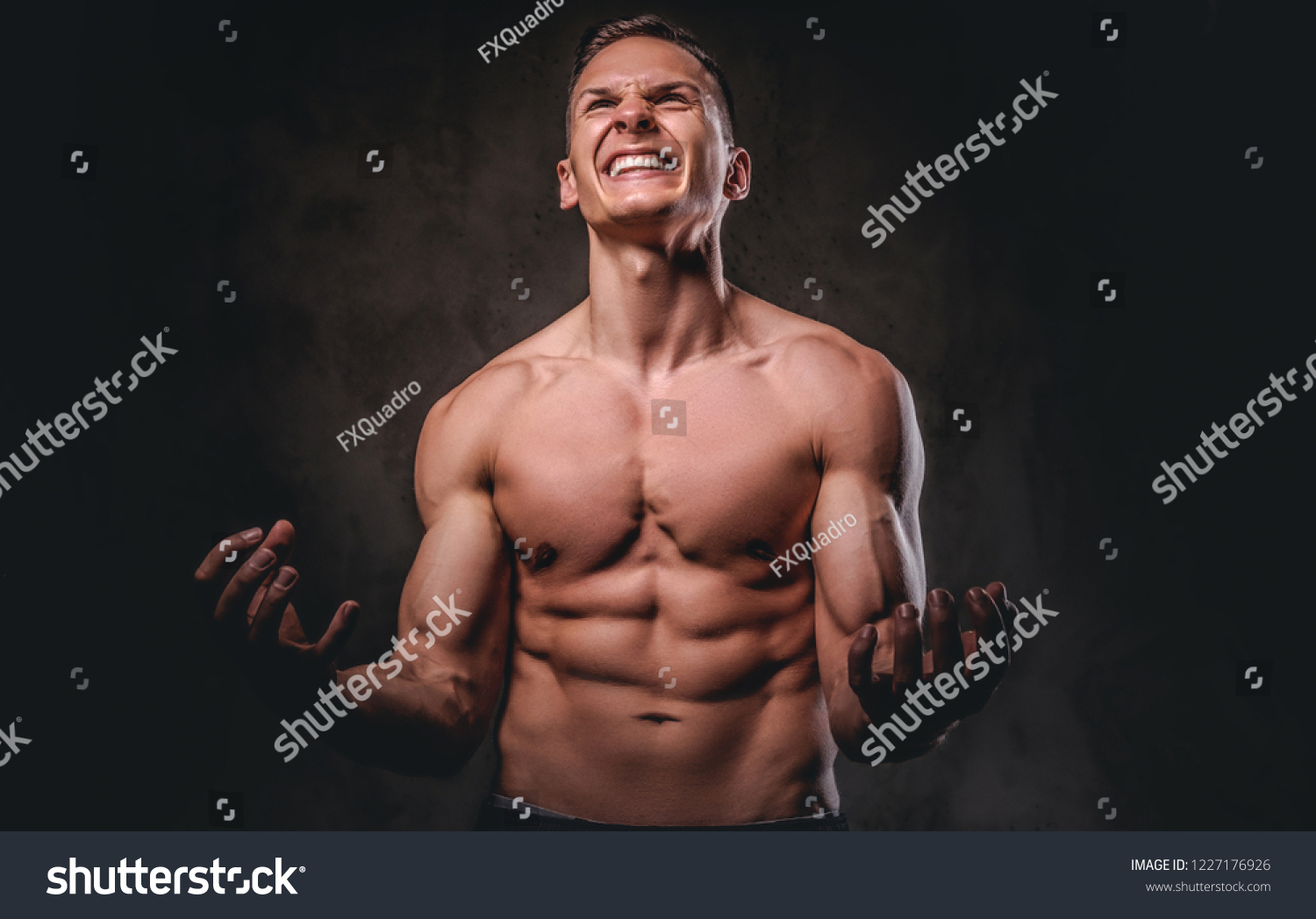 Portrait Angry Young Man Muscular Body Stock Photo 1227176926 ...