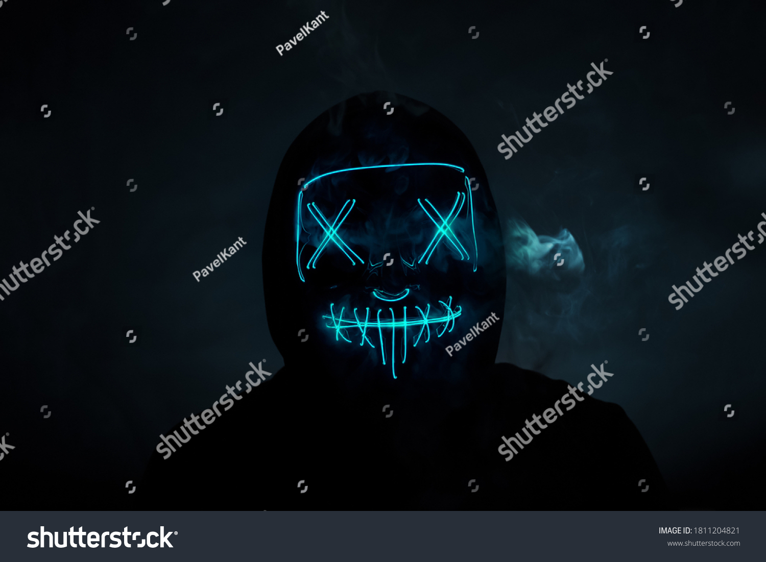 Portrait Anonymous Hacker Neon Mask Halloween Stock Photo (Edit Now ...