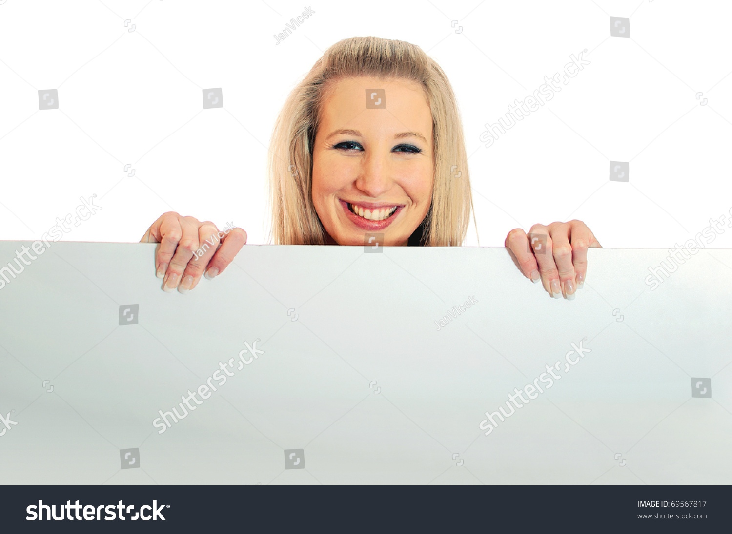 Portrait Attractive Smiling Young Woman Peeping Stock Photo 69567817 ...