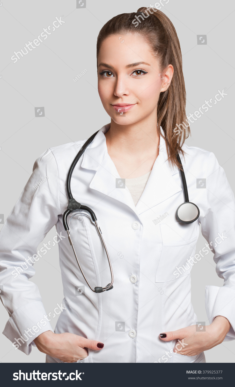 Portrait Attractive Young Female Doctor White Stock Photo 379925377 ...