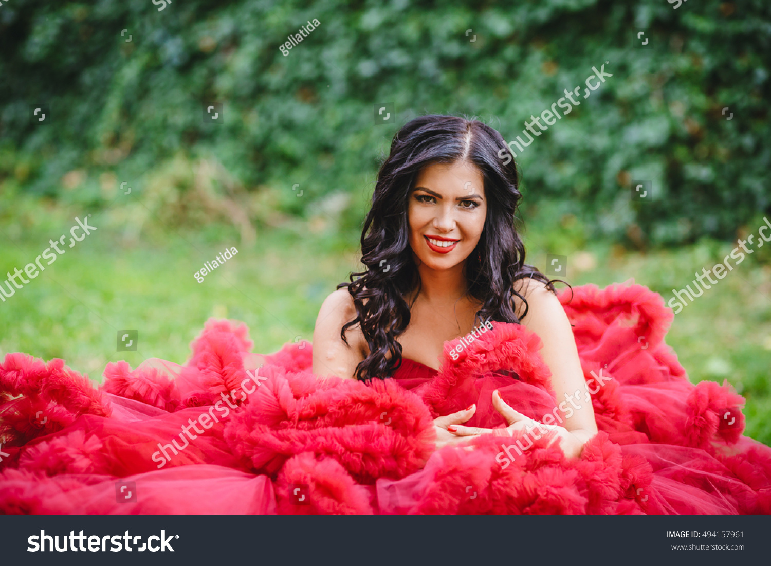 Portrait Attractive Young Woman Royal Red Stock Photo 494157961 ...