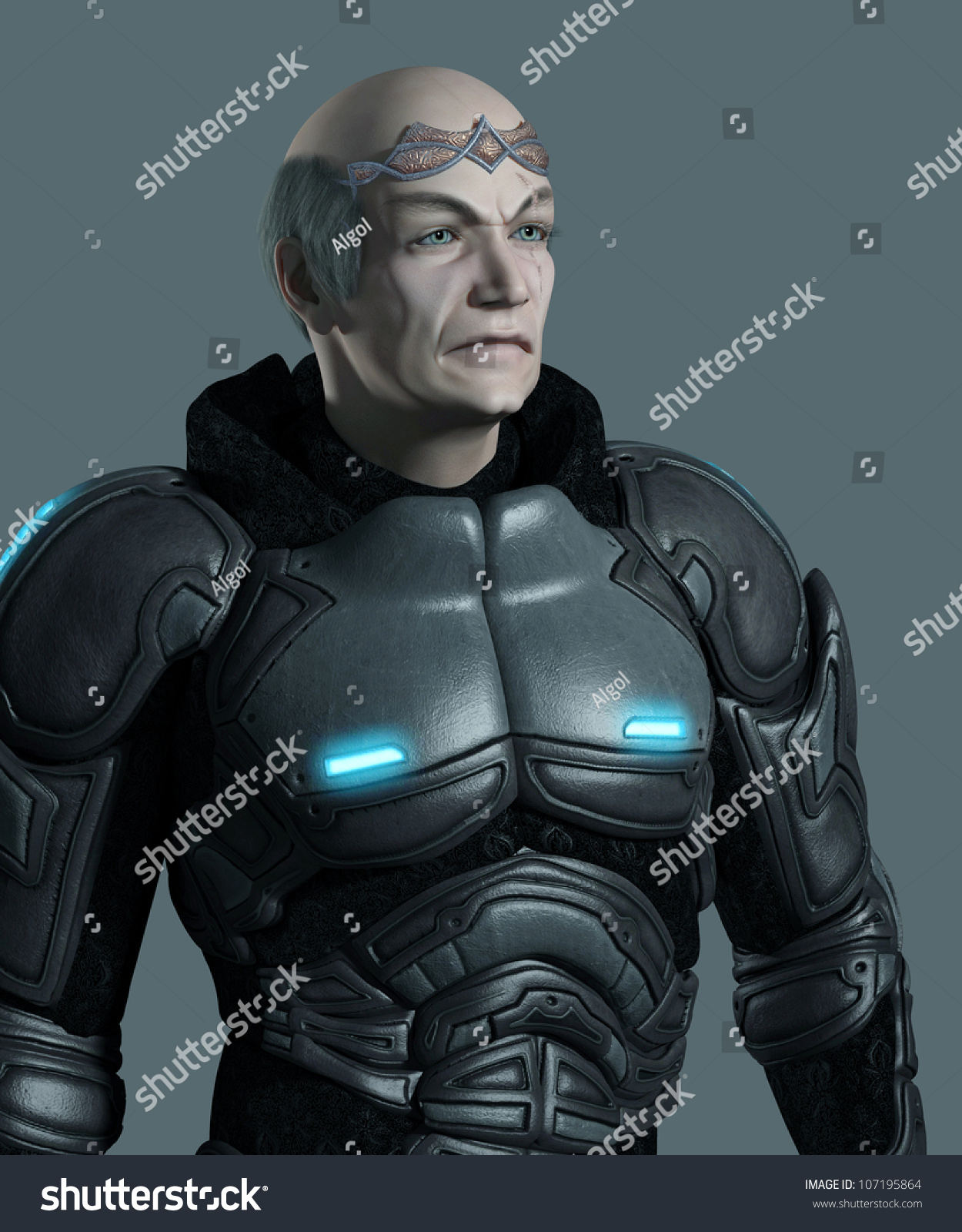 Portrait Of An Elderly Futuristic Space Marine Commander With Armour ...