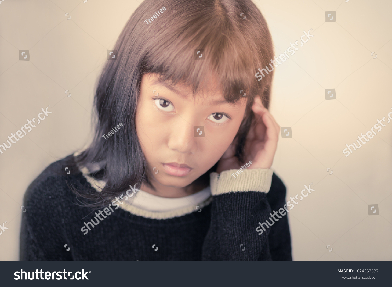 Portrait Asian Cute Girl Short Hair Stock Photo Edit Now