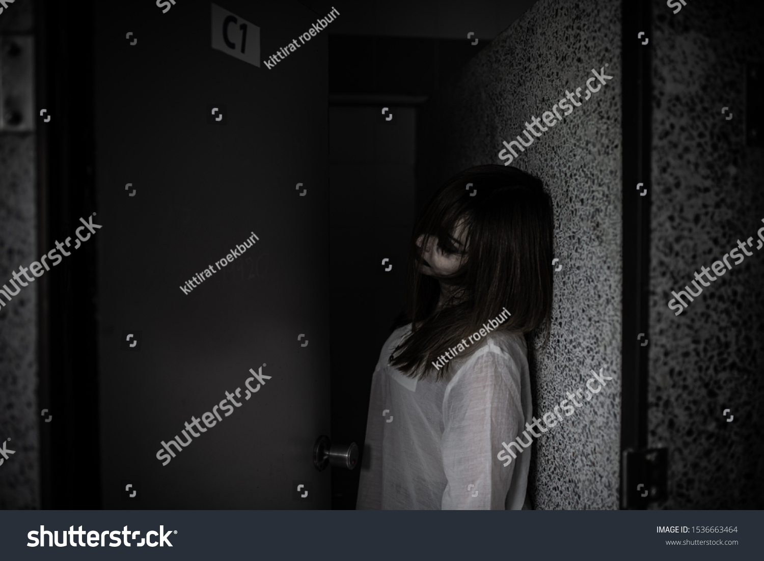 Portrait Asian Woman Make Ghost Facehorror Stock Photo (edit Now 