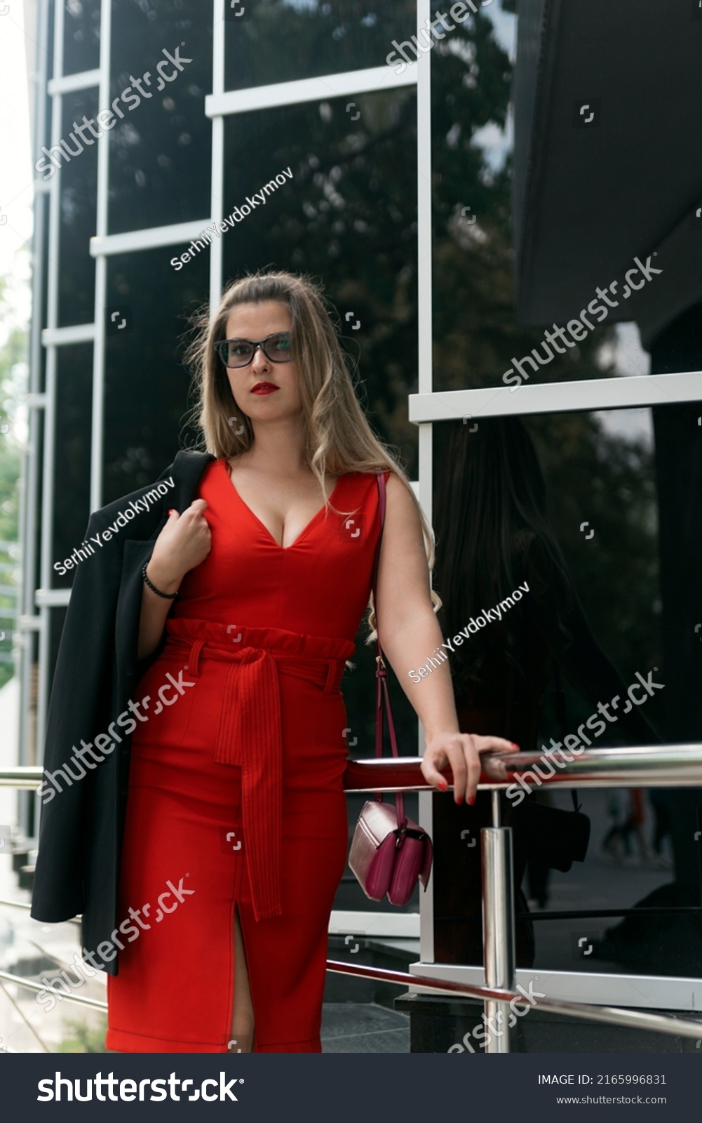 Portrait Attractive Business Woman Red Dress Stock Photo 2165996831 ...