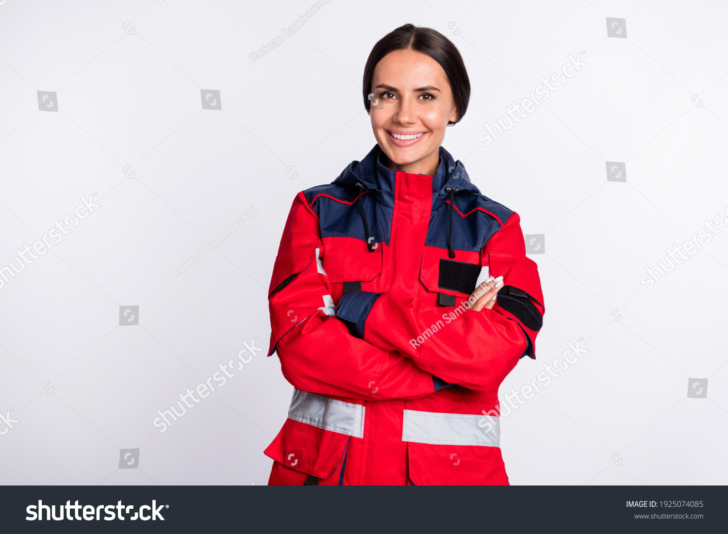 52 725 Paramedic Background Images Stock Photos Vectors Shutterstock   Stock Photo Portrait Of Attractive Cheerful Girl Experienced Doc Paramedic Folded Arms Medicare Isolated Over 1925074085 