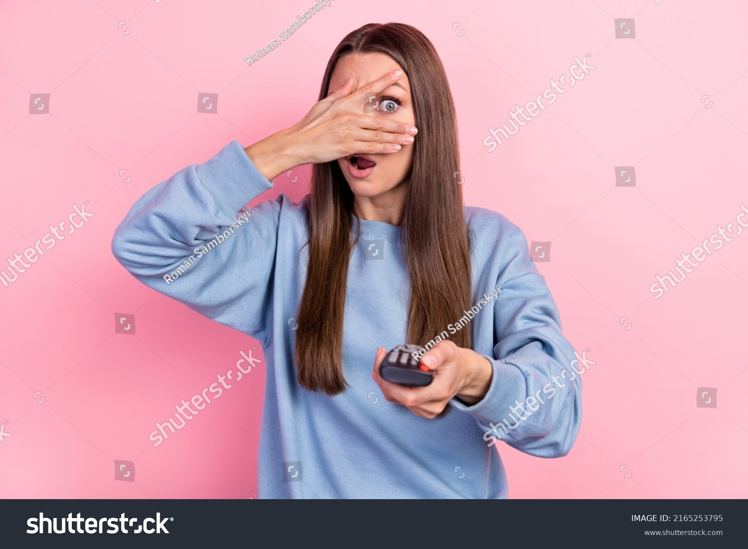 Portrait Attractive Scared Girl Hiding Face Stock Photo 2165253795 ...