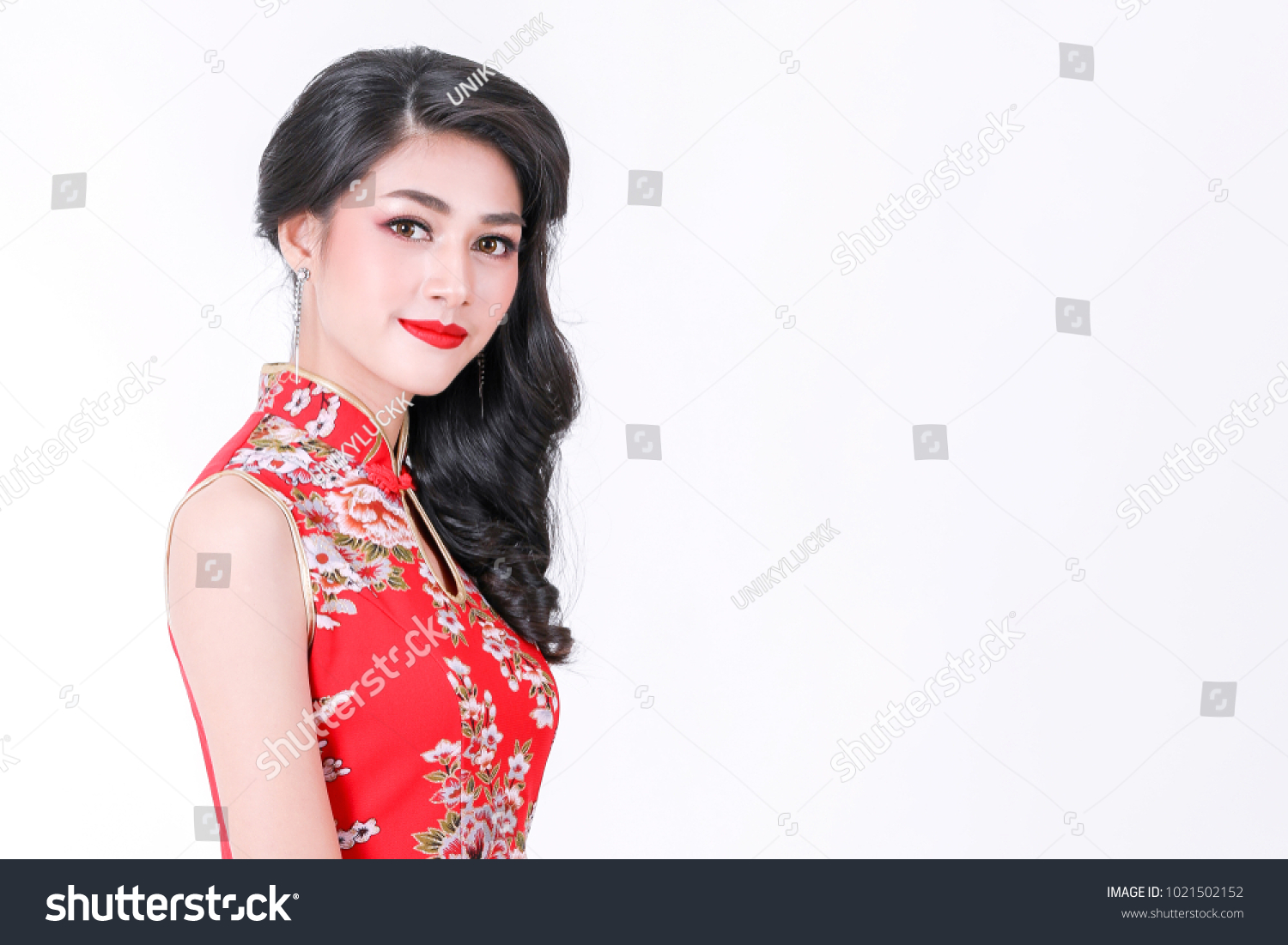 Portrait Beautiful Asian Woman Red Chinese Stock Photo Edit Now