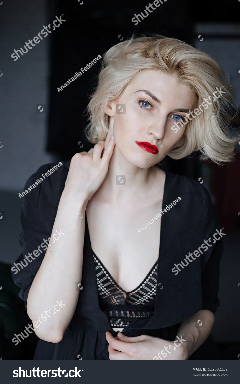 Portrait Beautiful Blonde Woman Red Lips Stock Photo Edit Now