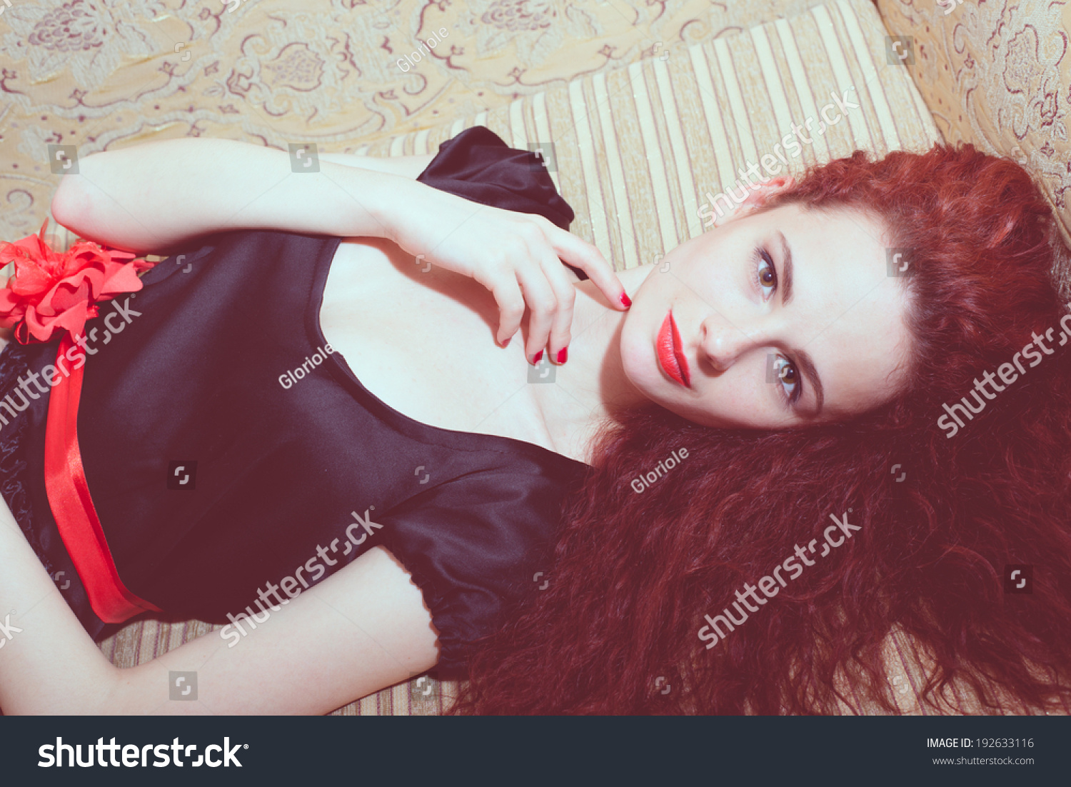 Portrait Beautiful Pinup Girl Sensual Red Stock Photo 192633116 