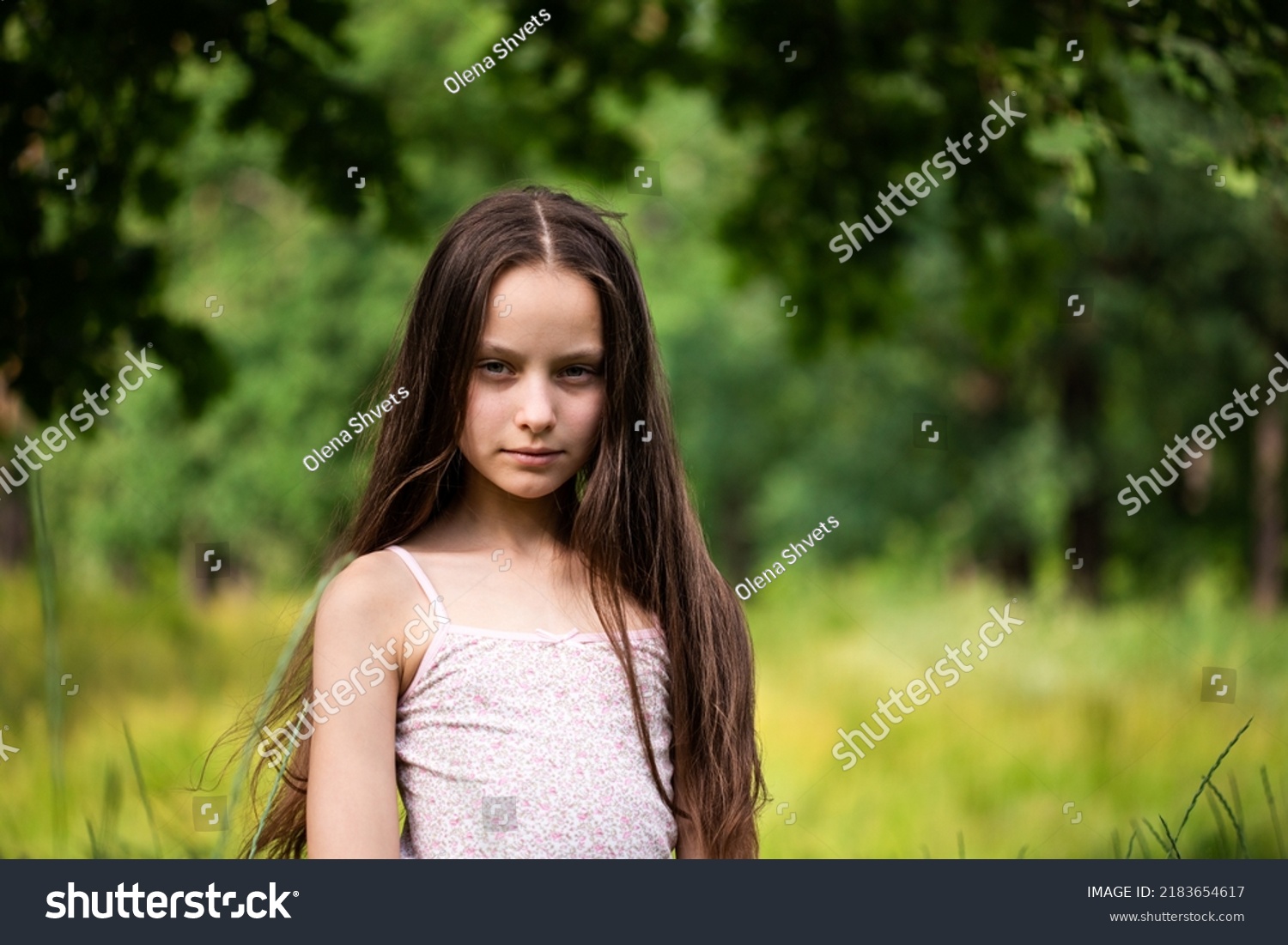 Portrait Beautiful Preteen Girl Green Forest Stock Photo 2183654617 ...