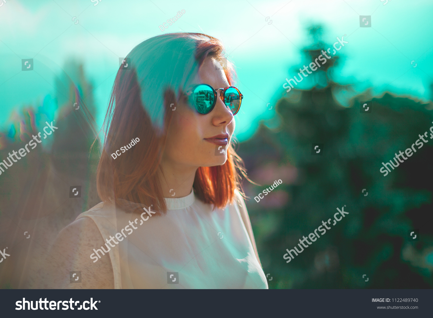 Portrait Beautiful Redhair Woman Wearing Glasses Stock Photo Edit Now 1122489740