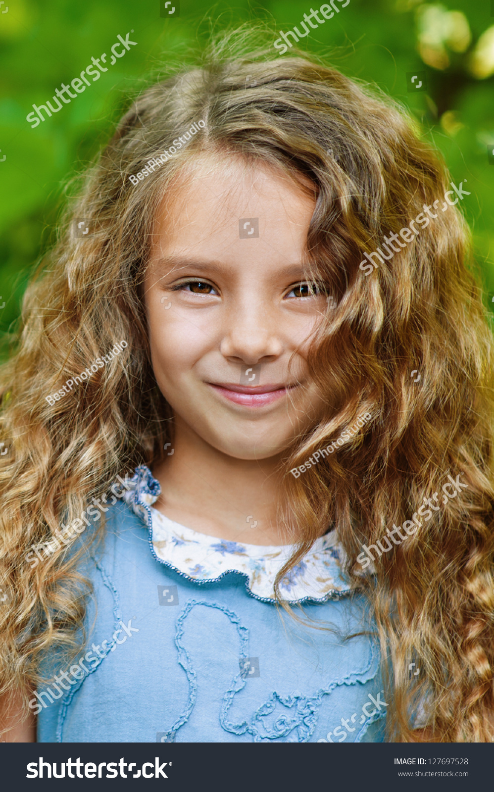 Portrait Beautiful Smiling Little Girl Curly Stock Photo 127697528 ...