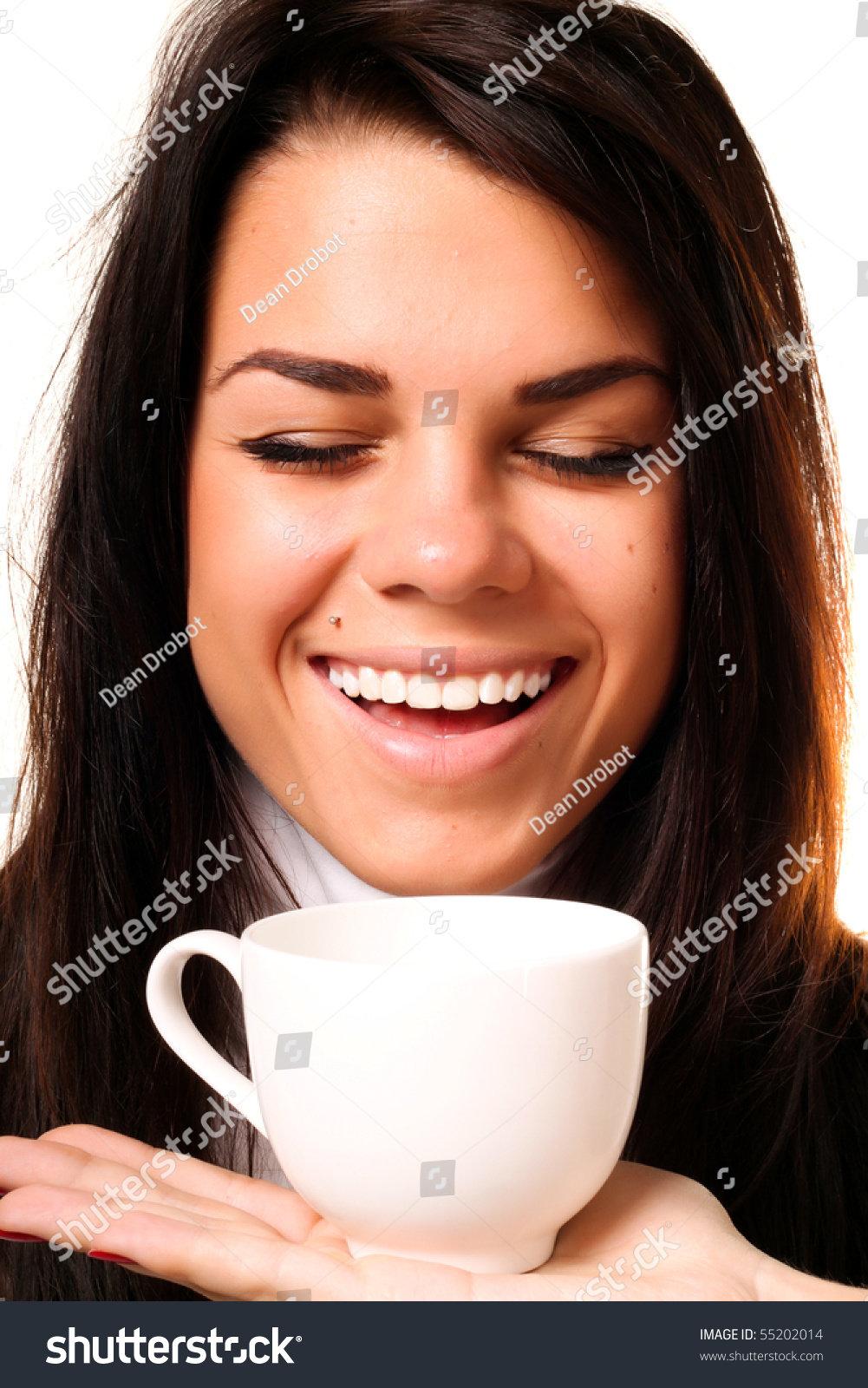 Portrait Beautiful Smiling Woman Drinking Coffee Stock Photo 55202014 ...