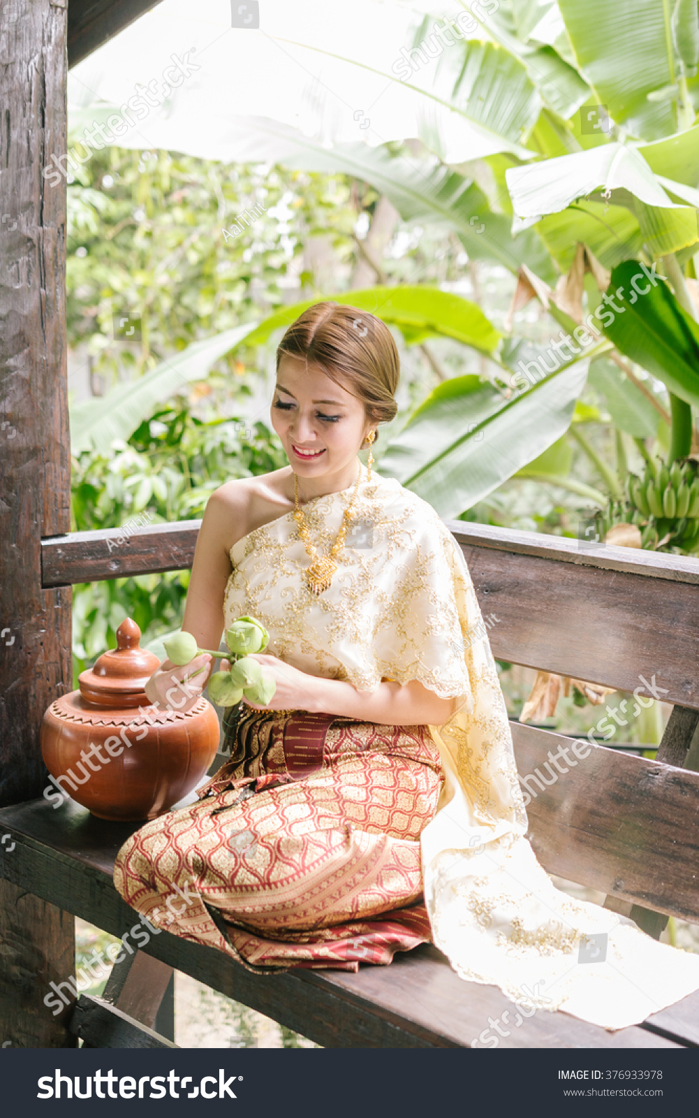 Portrait Beautiful Thai Woman Thai Traditional Stock Photo Edit Now 376933978