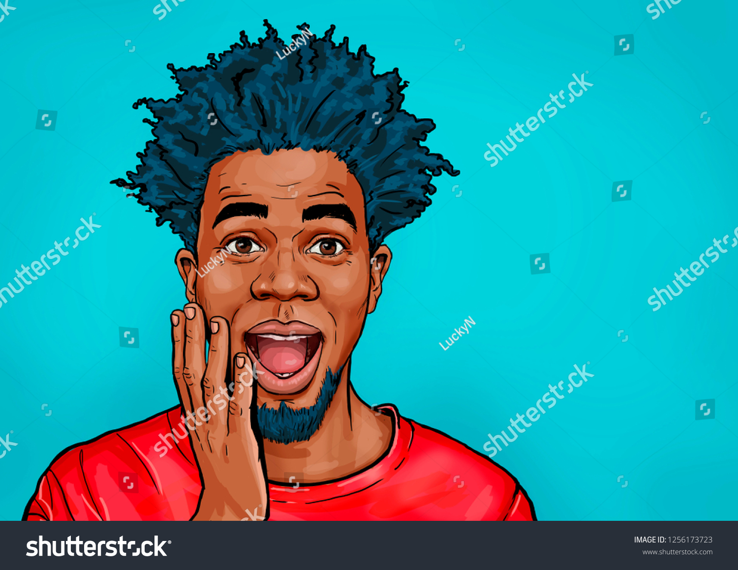 Portrait Black Man Says Wow Open Stock Illustration 1256173723 ...